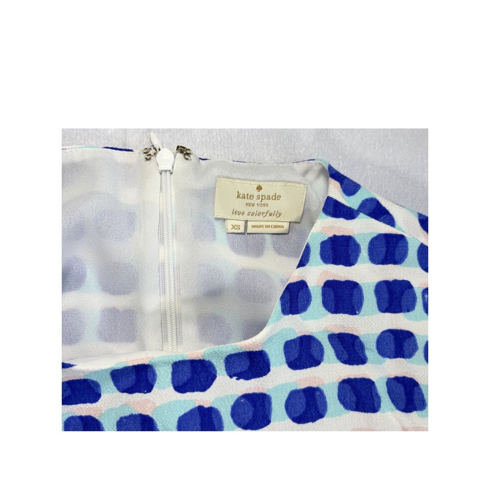 Kate Spade Island Stamp Top XS Blue White Geometric Layered Sleeveless Blouse - Picture 8 of 8